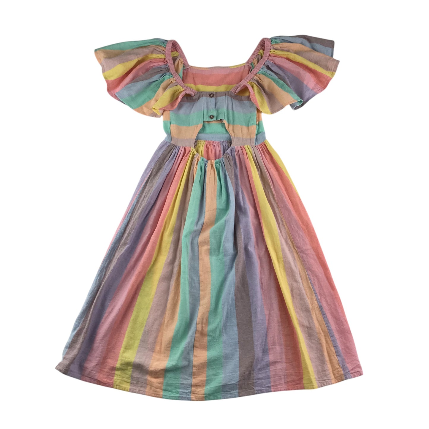 Next dress multicolour pastel shade stripy cotton with short butterfly sleeves