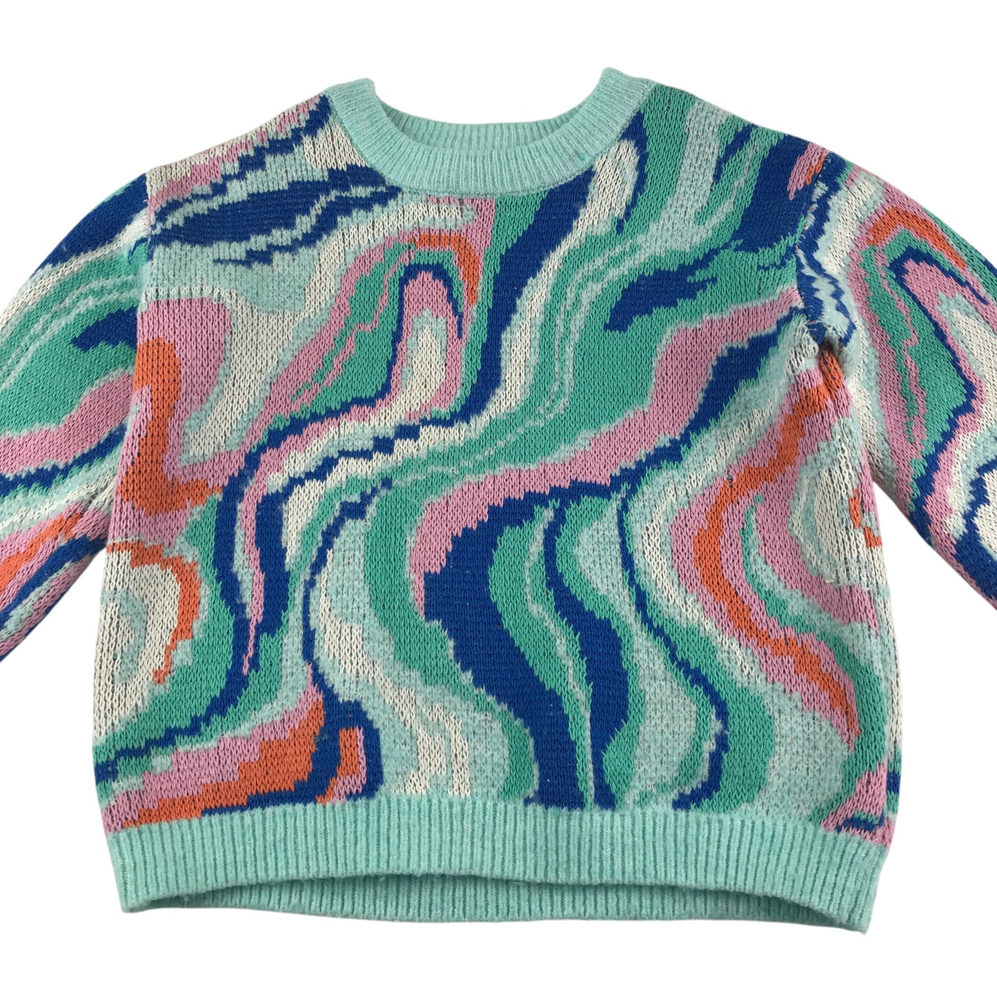 H&M jumper 7-8 years blue wavy graphic design knitwear