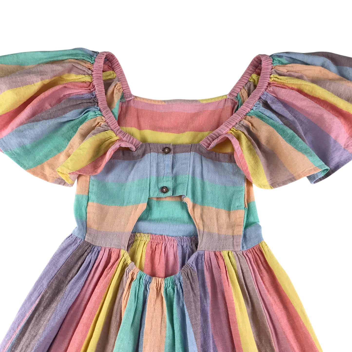 Next dress multicolour pastel shade stripy cotton with short butterfly sleeves