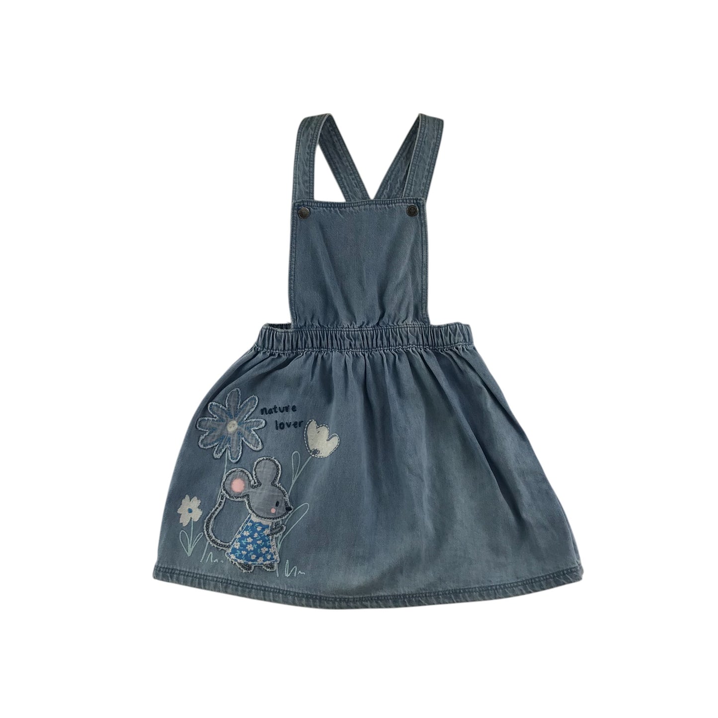 M&S dungaree dress light blue mouse patchwork denim cotton