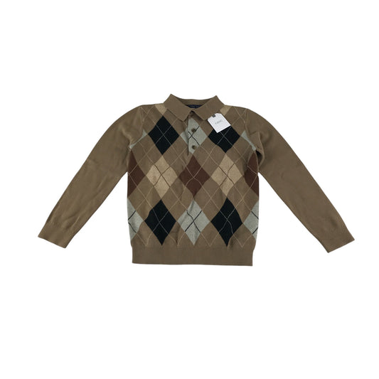 Next polo shirt 5-6 years brown argyle pattern cotton light jumper
