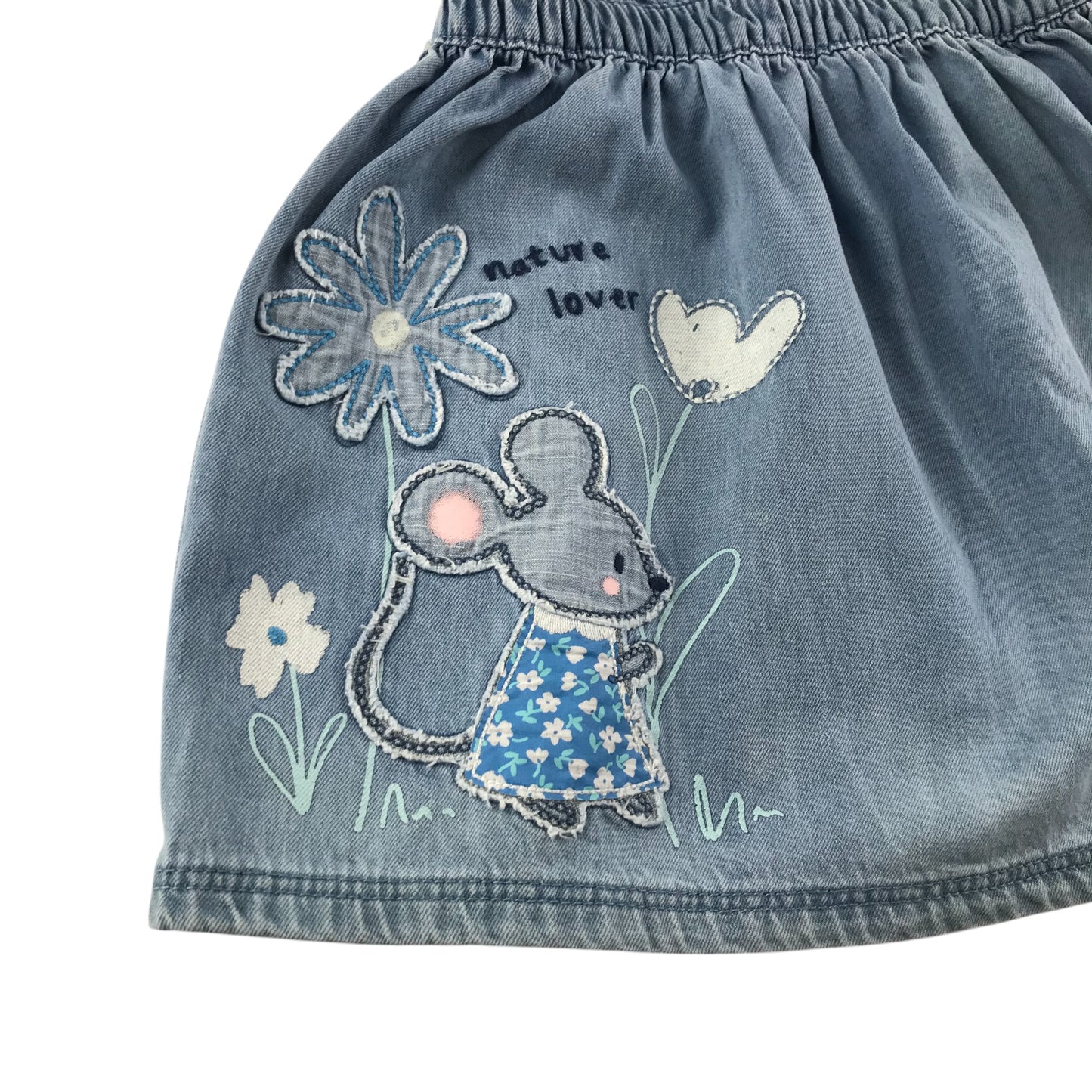 M&S dungaree dress light blue mouse patchwork denim cotton