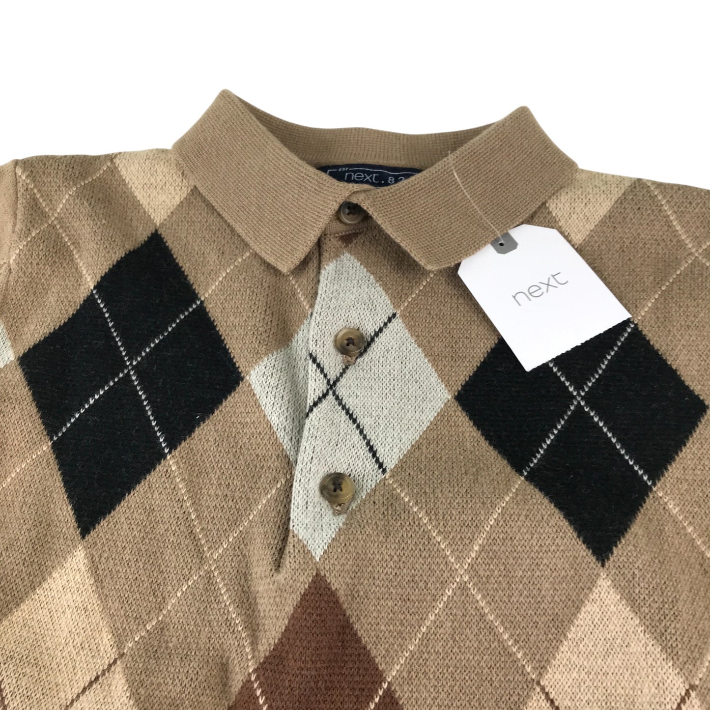 Next polo shirt 5-6 years brown argyle pattern cotton light jumper