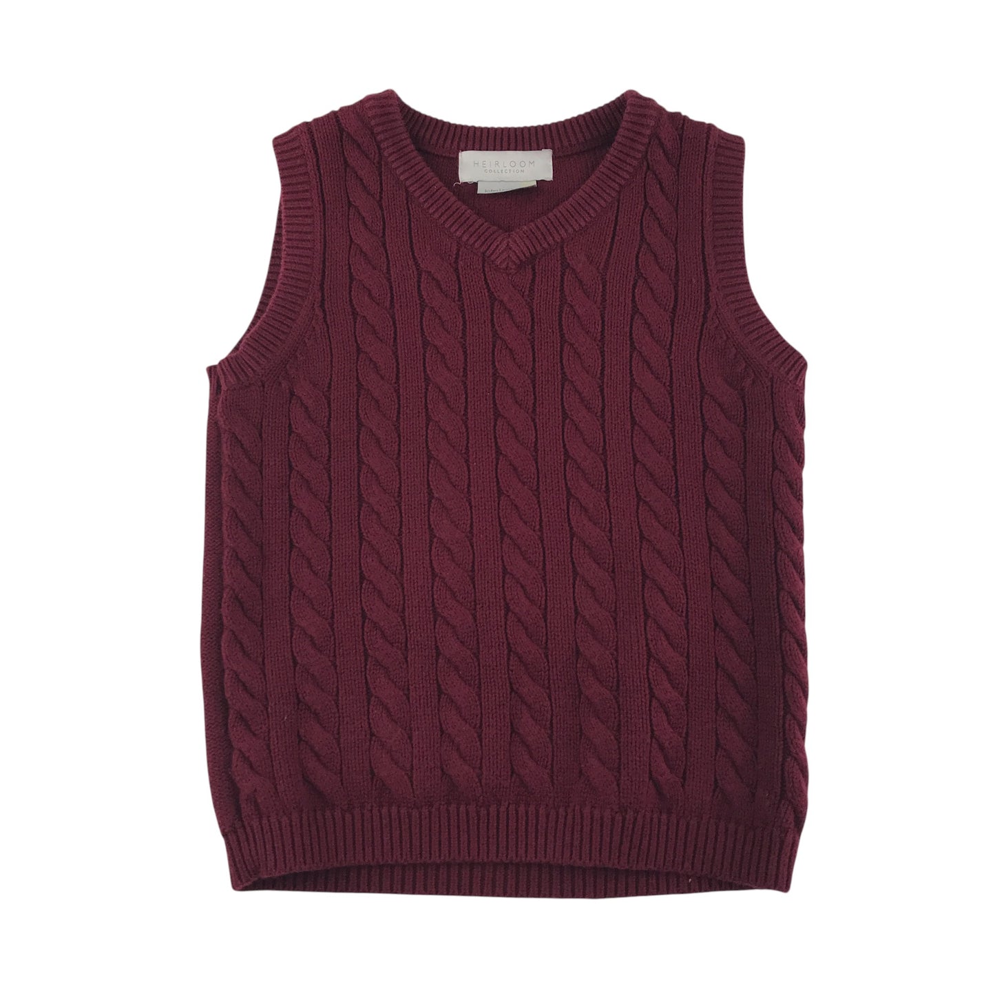 John Lewis jumper 7-8 years burgundy plain cable knit v-neck