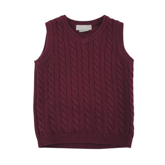 John Lewis jumper 7-8 years burgundy plain cable knit v-neck