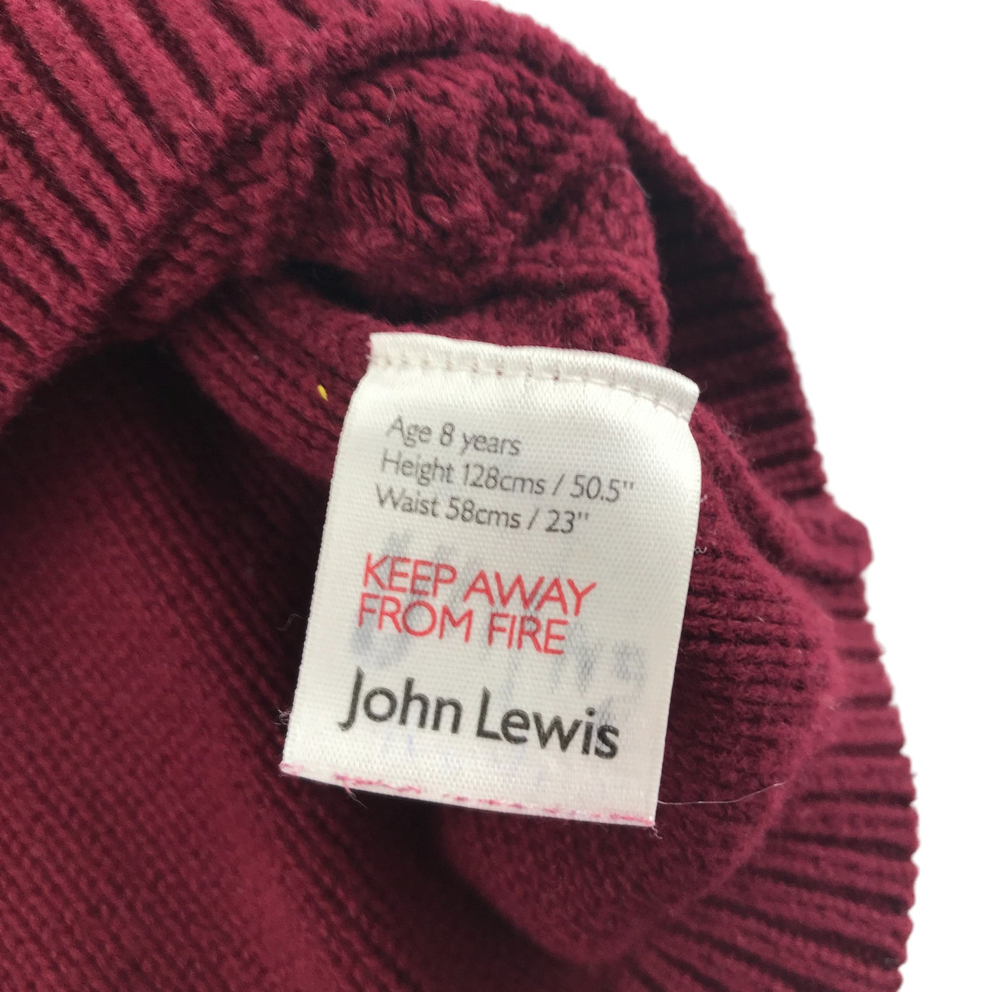 John Lewis jumper 7-8 years burgundy plain cable knit v-neck