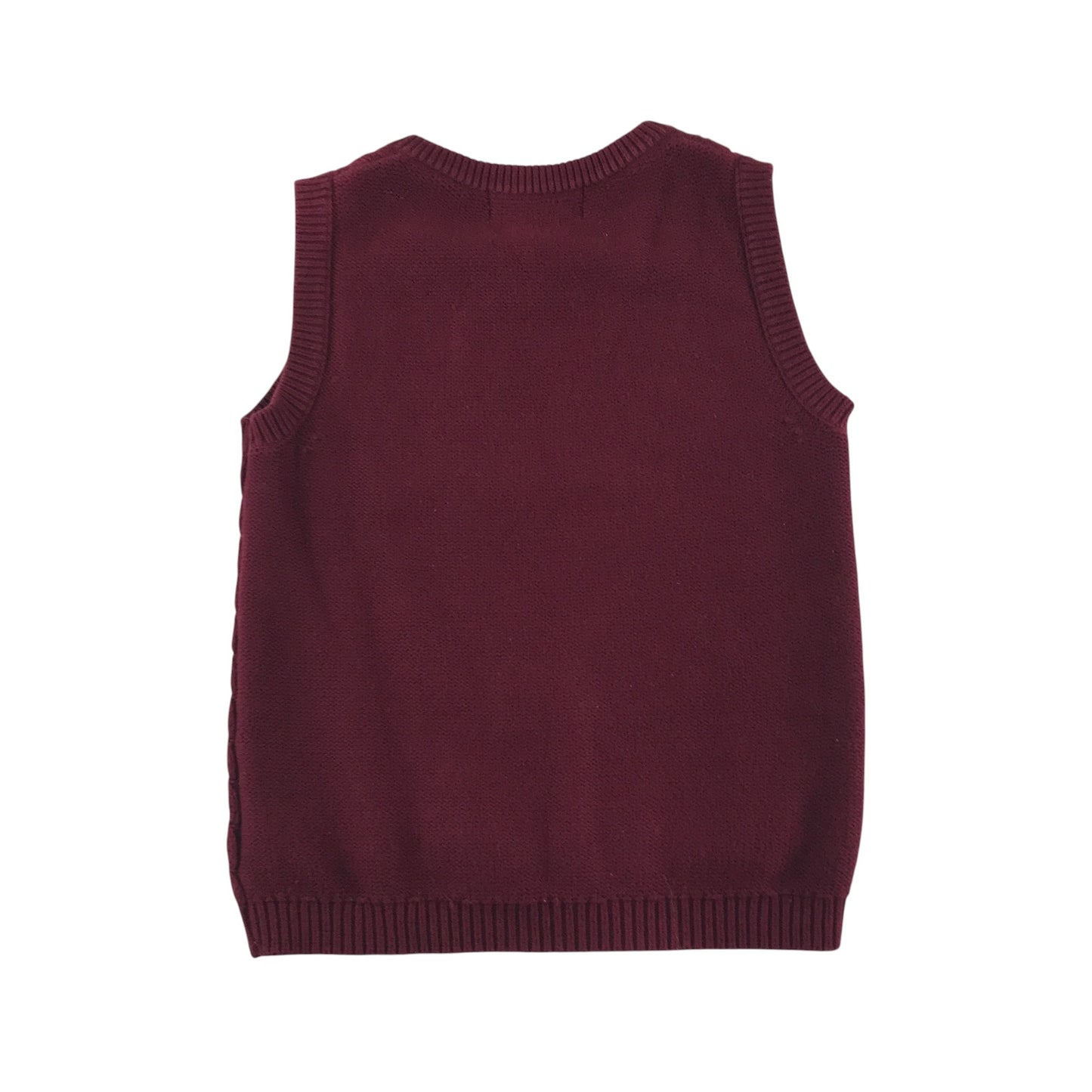 John Lewis jumper 7-8 years burgundy plain cable knit v-neck