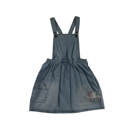 M&S dungaree dress 5-6 years light blue denim dinosaur patchwork cotton