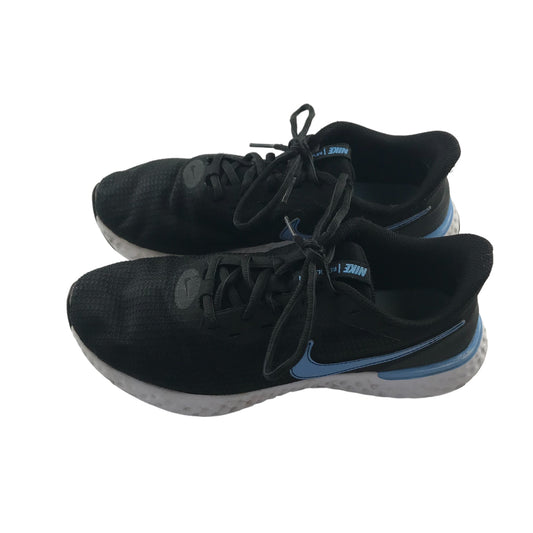 Nike Revolution trainers shoe size UK 8 black and blue running shoes with laces