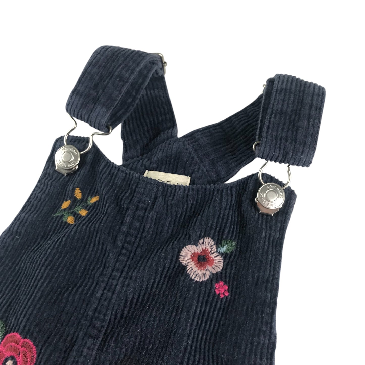 F&F dungaree dress 5-6 years navy corduroy floral embroidered