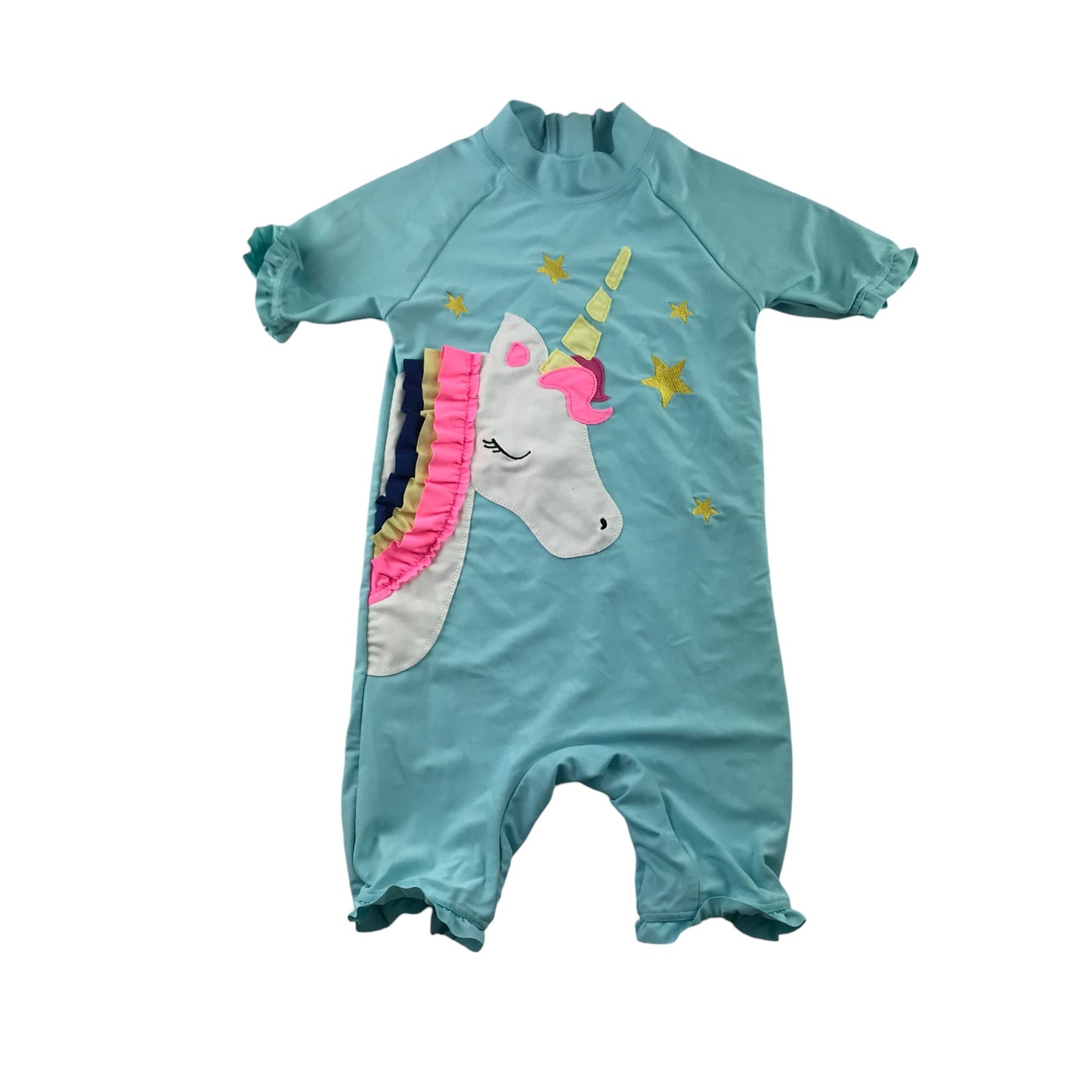 Next swimsuit onesie 4-5 Years Blue Unicorn Graphic Frilled Arms and Legs