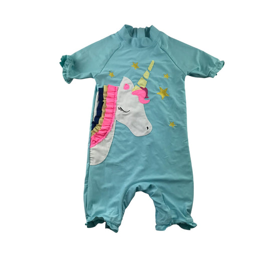 Next swimsuit onesie 4-5 Years Blue Unicorn Graphic Frilled Arms and Legs