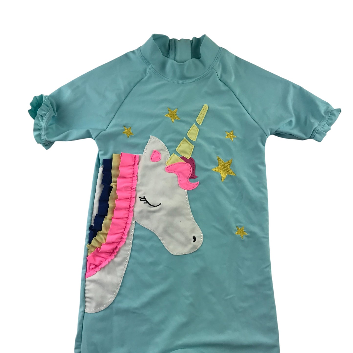 Next swimsuit onesie 4-5 Years Blue Unicorn Graphic Frilled Arms and Legs