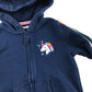 M&S hoodie 5-6 years navy with multicolour sleeve stripe and unicorn patch cotton