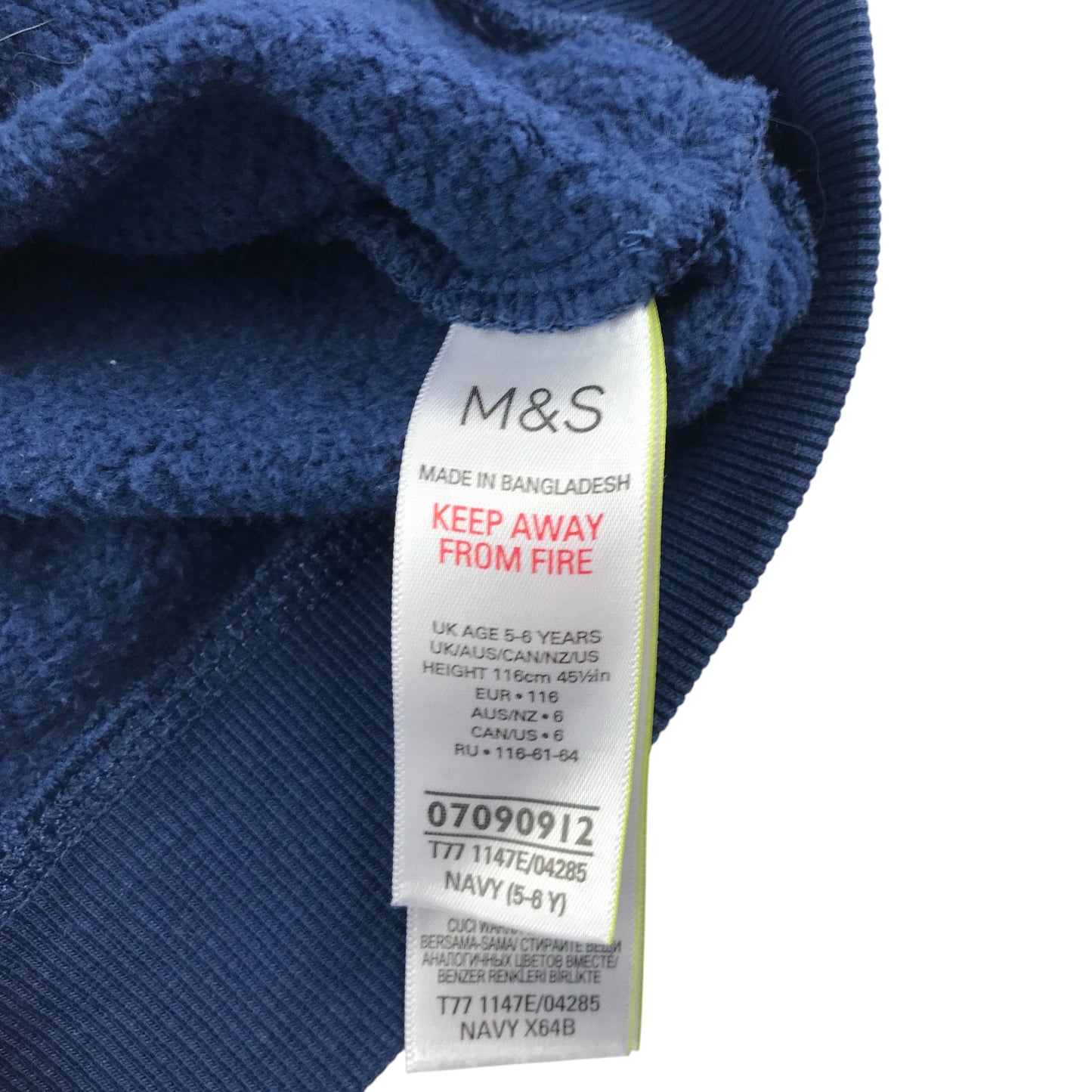 M&S hoodie 5-6 years navy with multicolour sleeve stripe and unicorn patch cotton