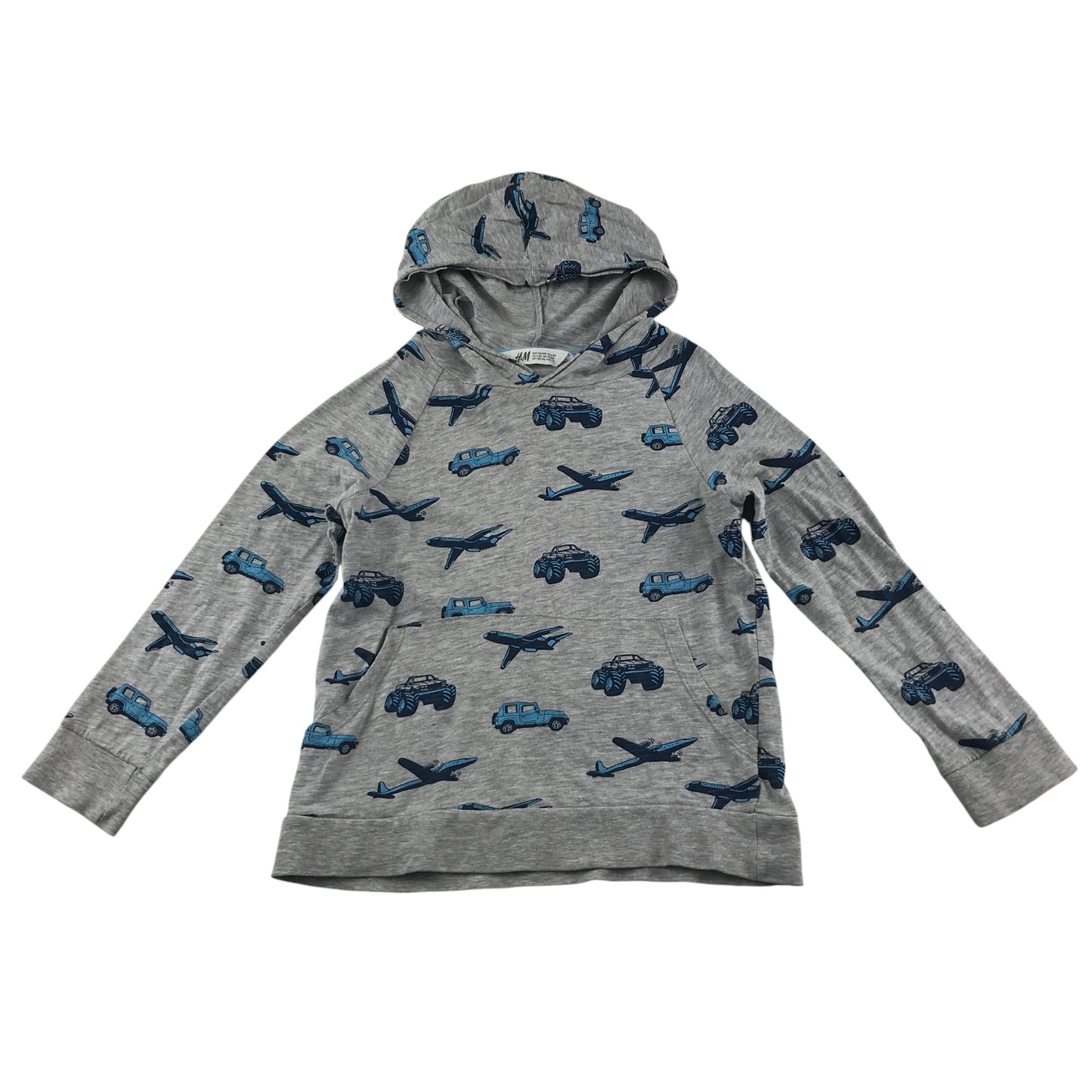 H&M hoodie 7-8 years grey graphic design print cars and planes