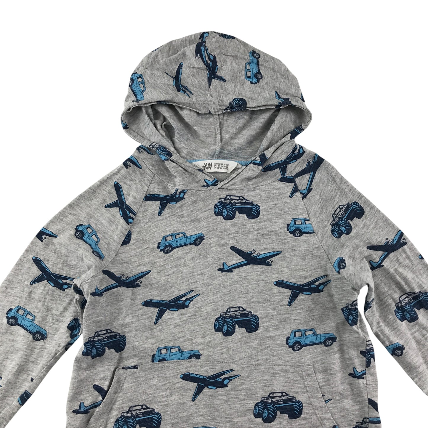 H&M hoodie 7-8 years grey graphic design print cars and planes