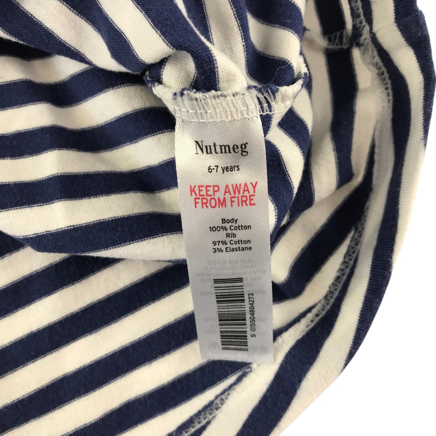 Nutmeg t-shirt 6-7 years navy and white stripy design