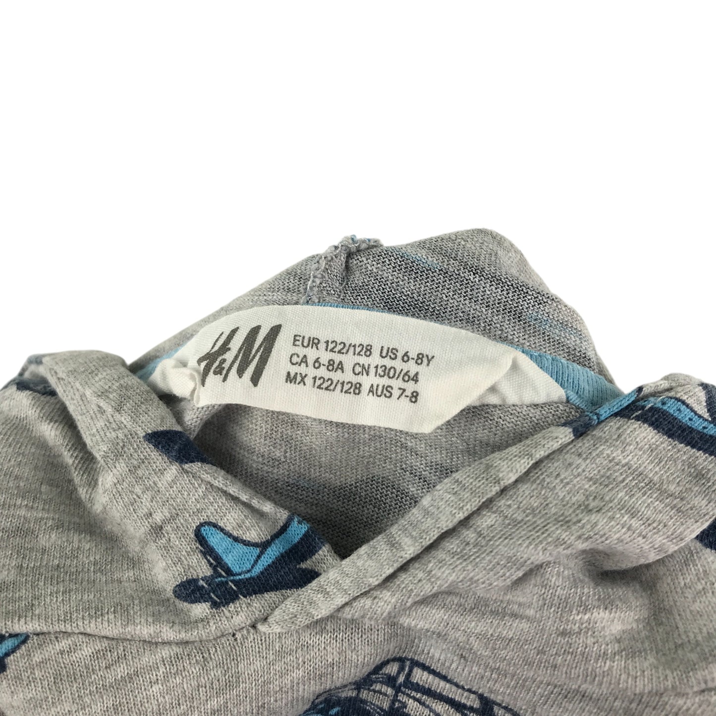 H&M hoodie 7-8 years grey graphic design print cars and planes