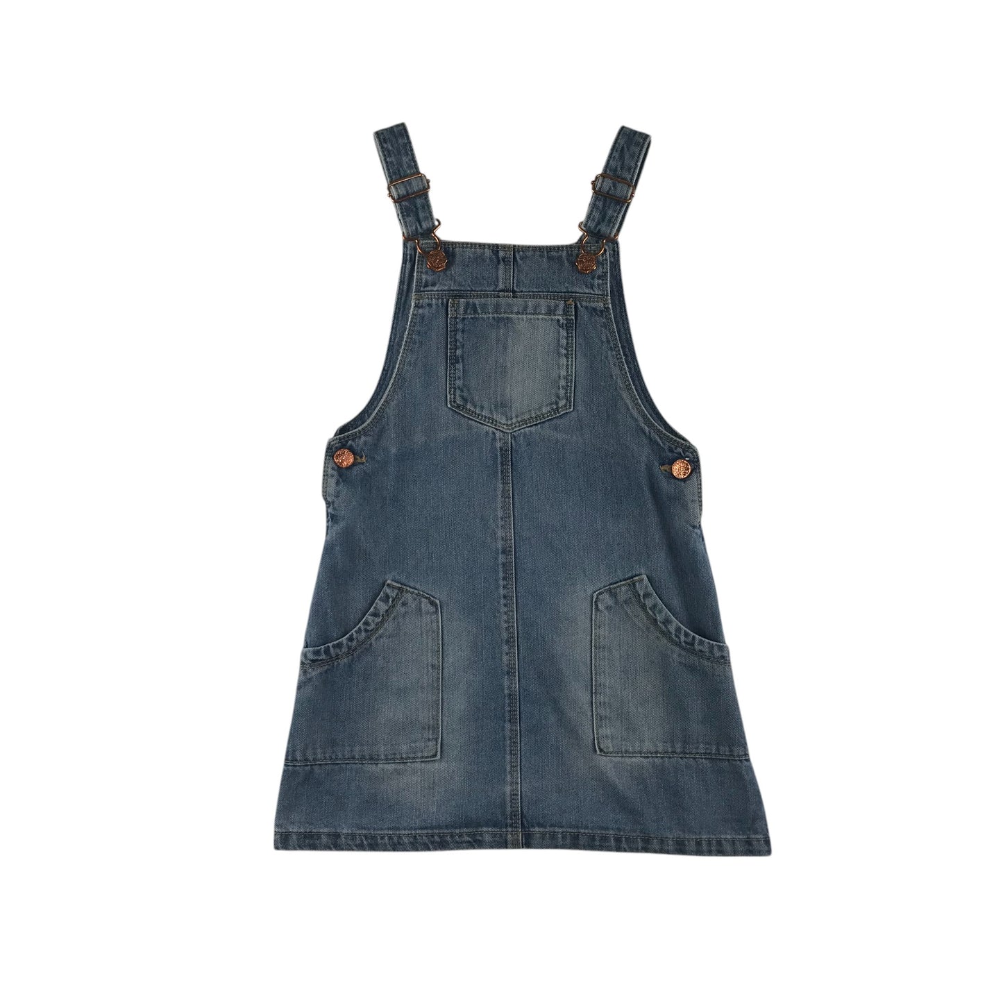 Nutmeg dungaree dress 7-8 years light blue stone wash effect denim cotton