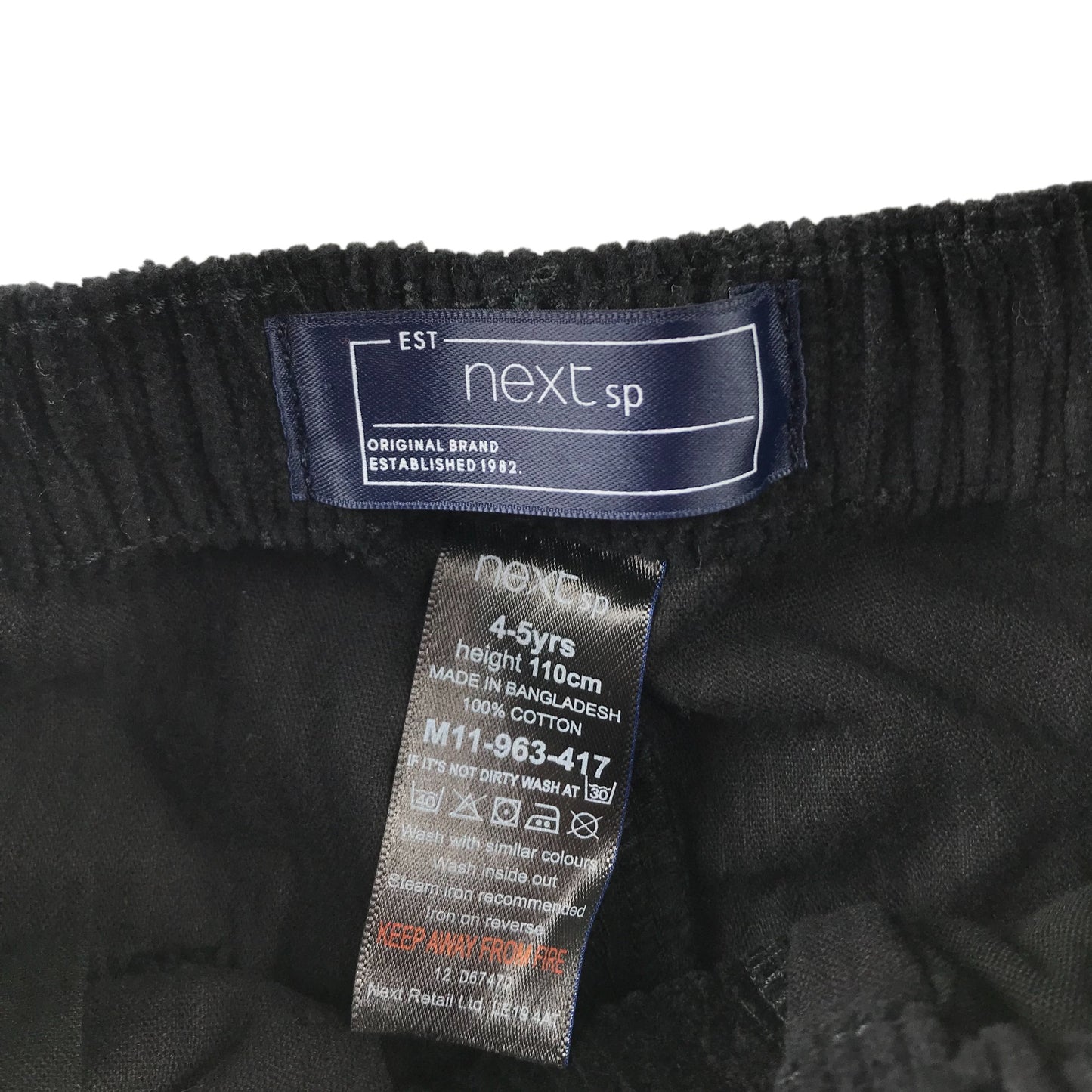 Next Trousers Age 4 Black Corduroy Cotton