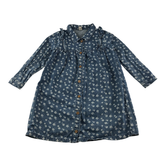 Tu dress 5-6 years blue long sleeve denim with floral print and frills