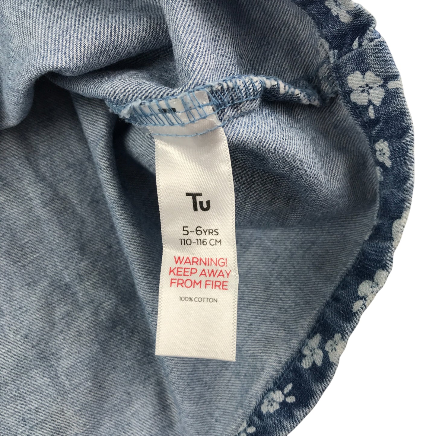 Tu dress 5-6 years blue long sleeve denim with floral print and frills