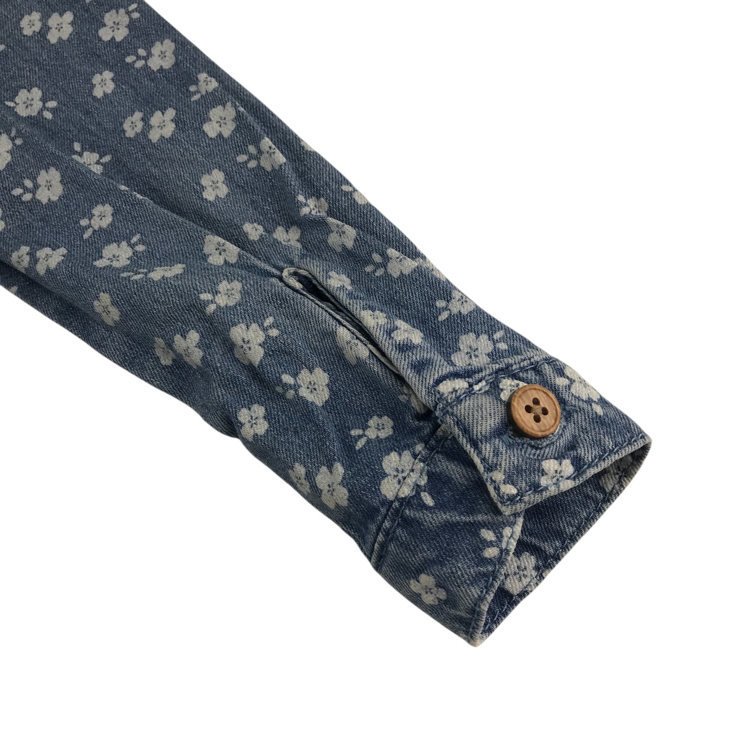 Tu dress 5-6 years blue long sleeve denim with floral print and frills