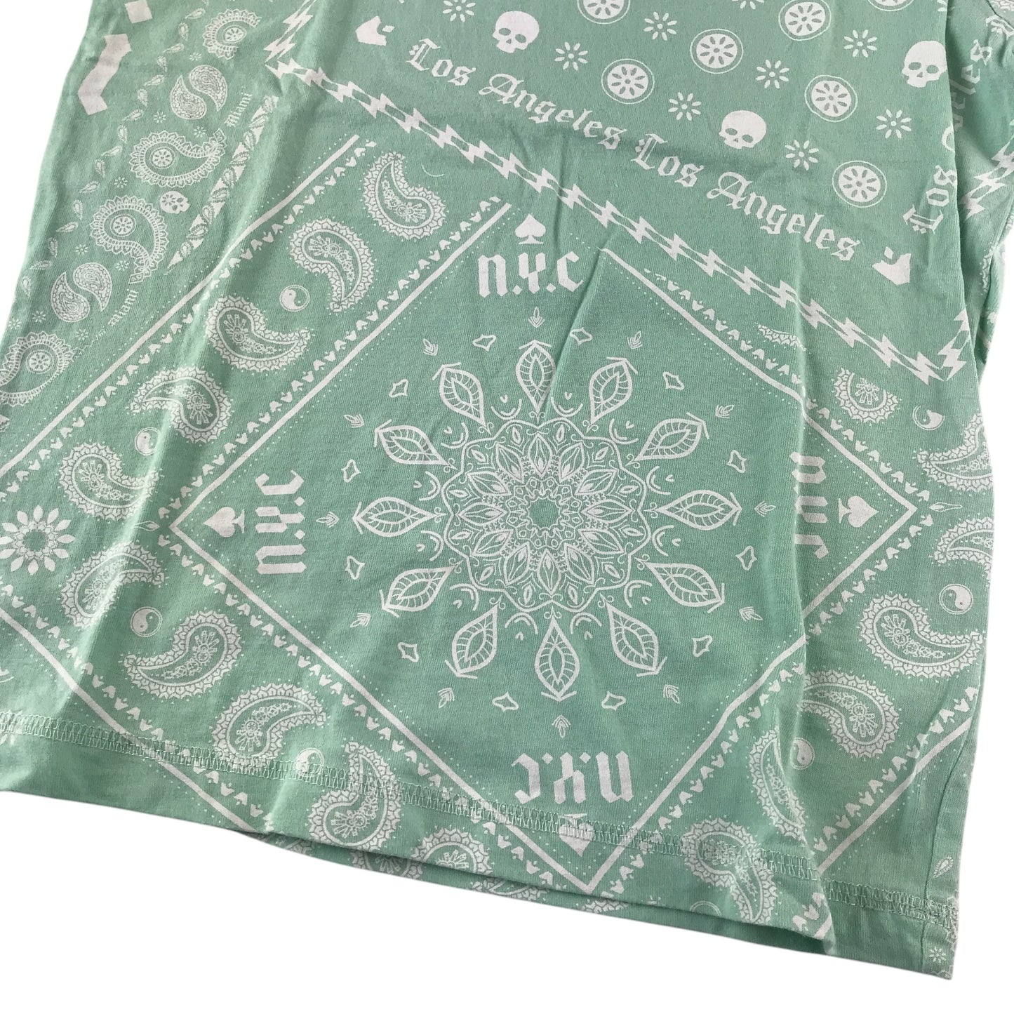 F&F t-shirt 6-7 years mint green paisley printed cotton