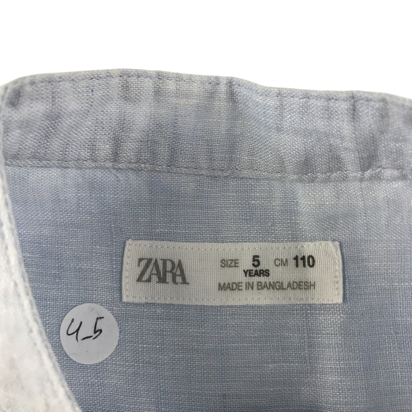 Zara shirt 5-6 years light blue long sleeve granddad collar linen