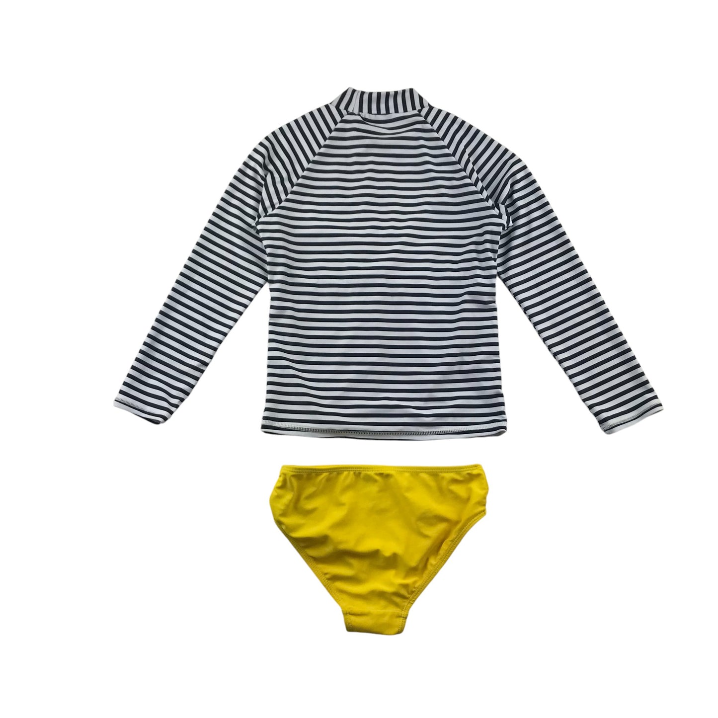 Tu Swimsuit 2 Piece 7-8 Years Black and White Stripy Top with Yellow Ruffled Sun and Bottoms