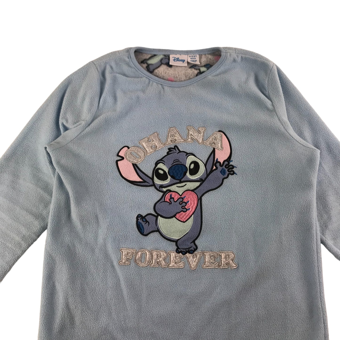 Primark Pyjama Set Age 11 Light Blue DIsney Lilo and Stitch Fleece Long Sleeve