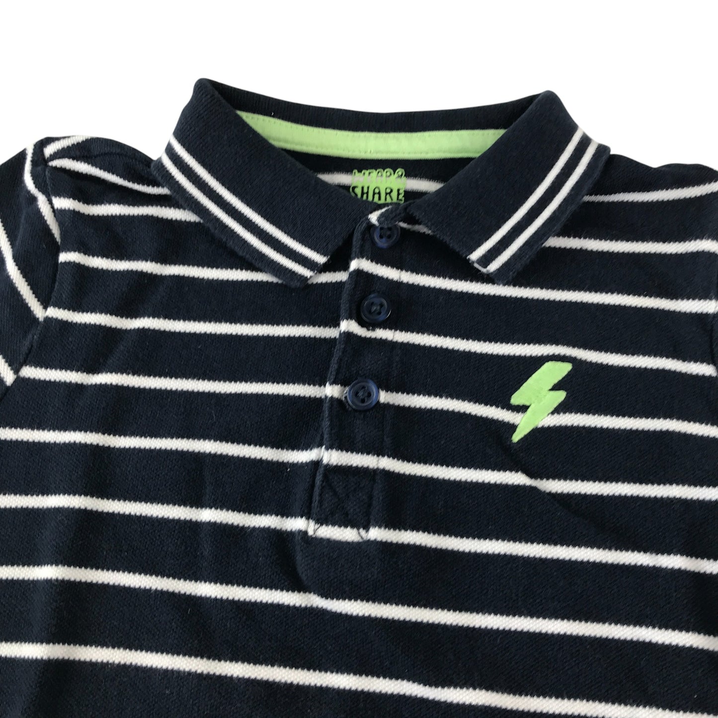 F&F polo shirt 6-7 years navy with white strips and lighting bolt cotton