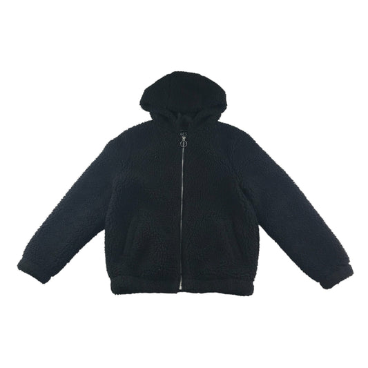 New Look fleece jacket 12-13 years black fluffy hooded full zipper