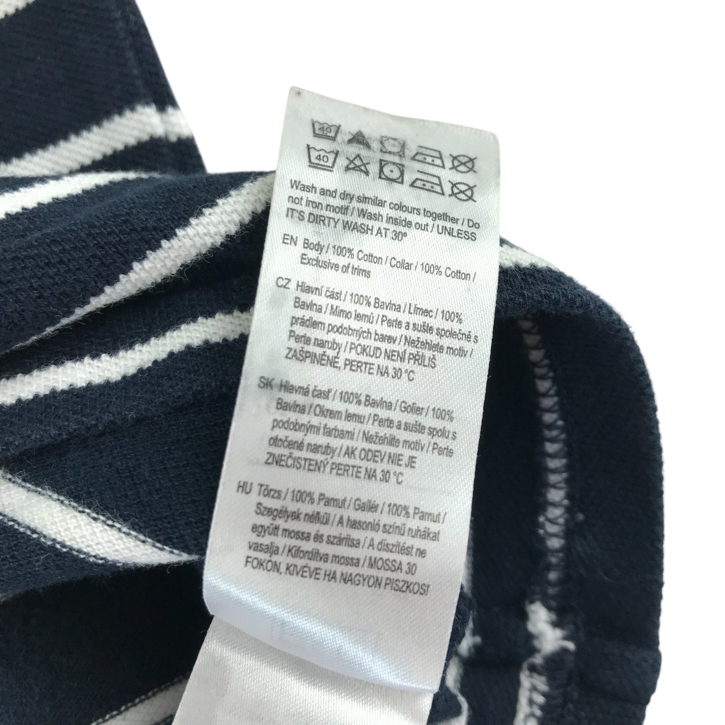F&F polo shirt 6-7 years navy with white strips and lighting bolt cotton