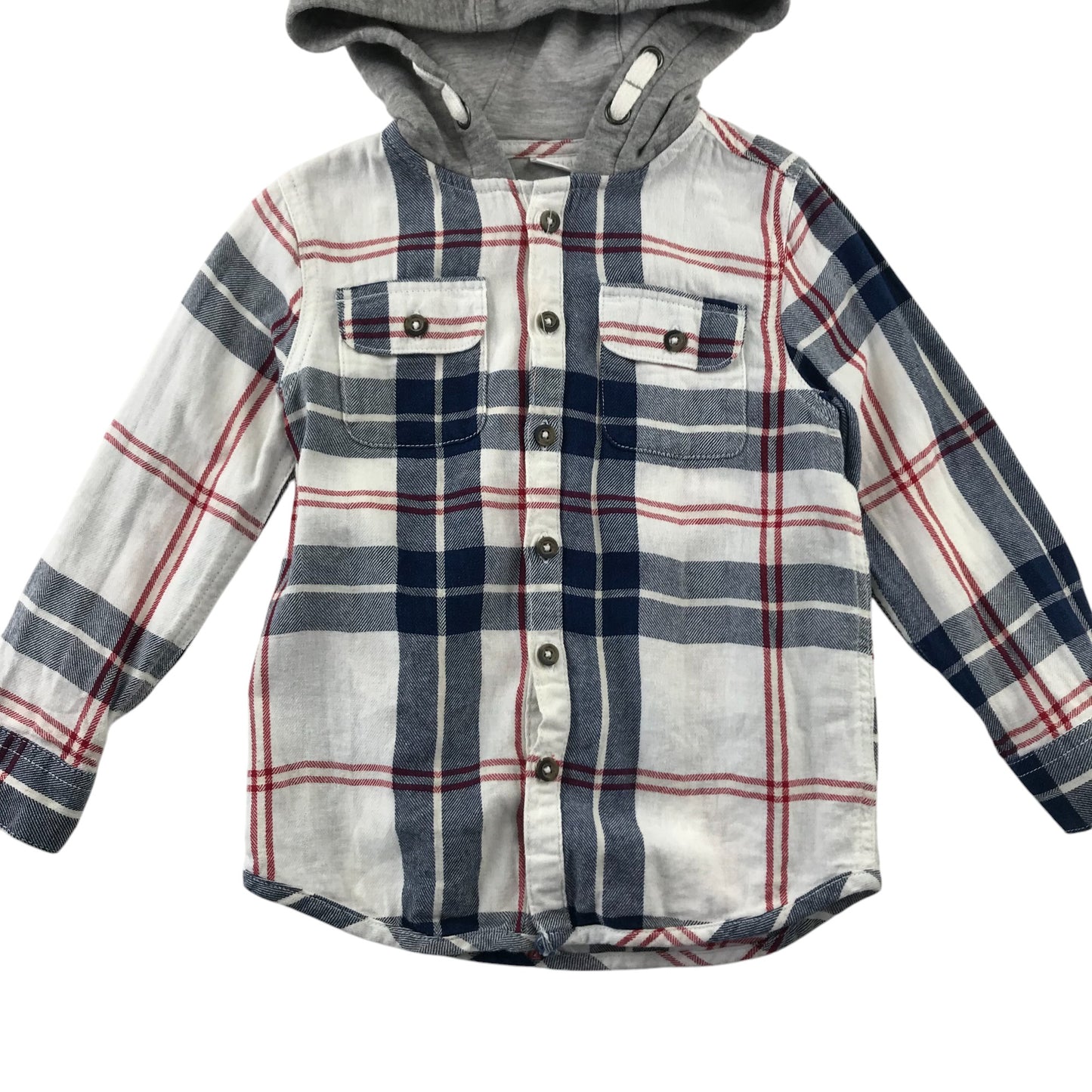 F&F Shirt 4-5 Years White Checked Hoodie Style Cotton