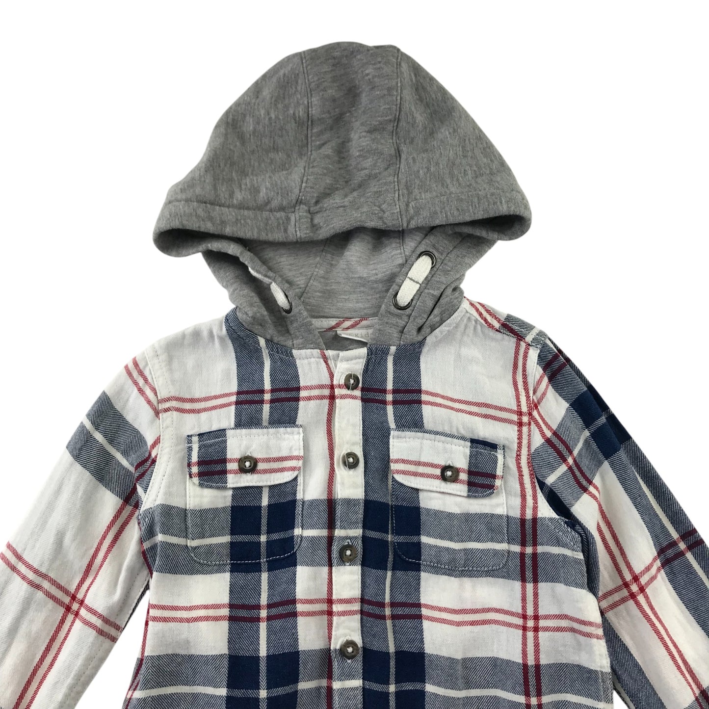 F&F Shirt 4-5 Years White Checked Hoodie Style Cotton