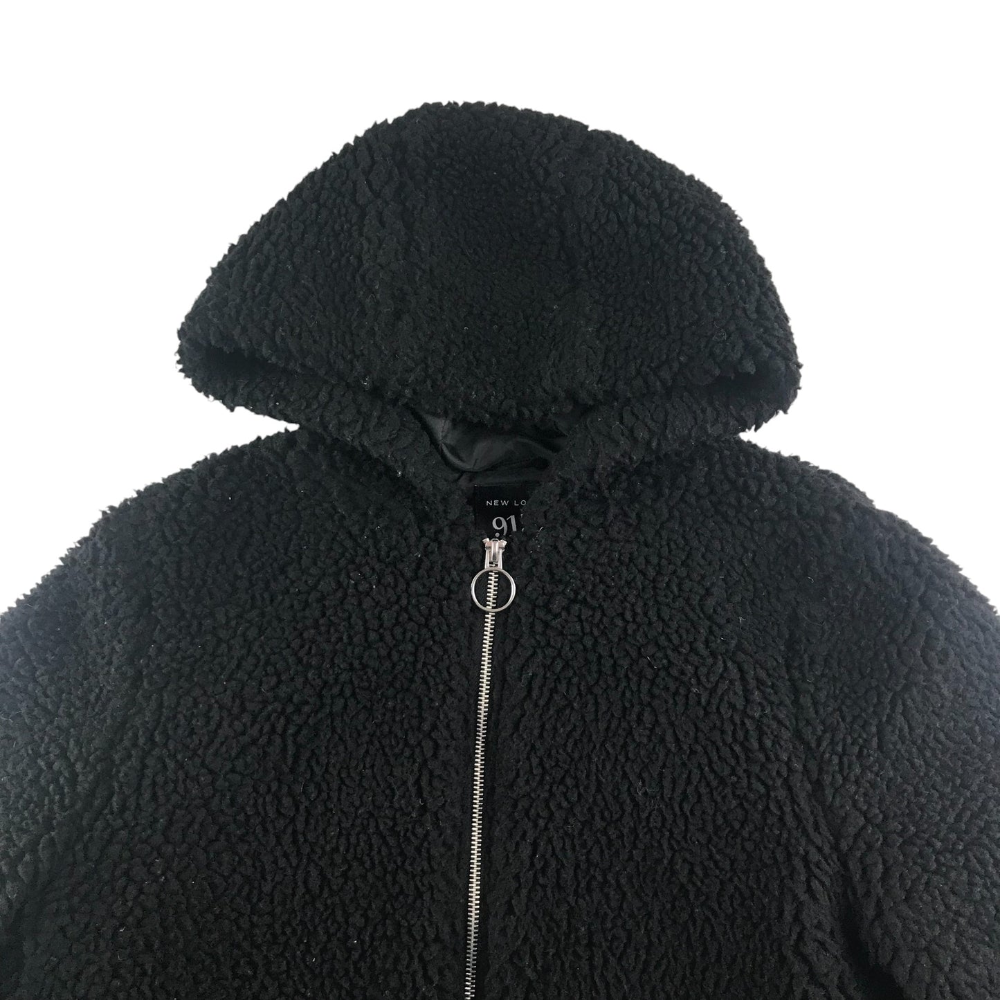 New Look fleece jacket 12-13 years black fluffy hooded full zipper