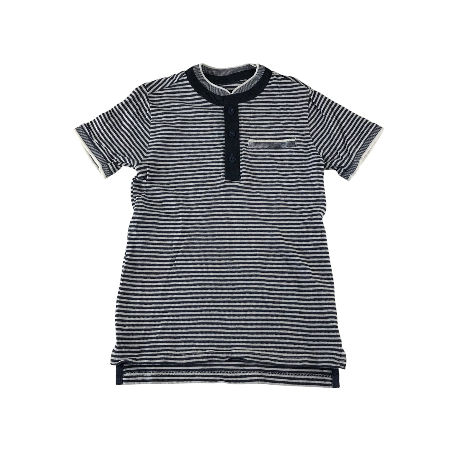 Nutmeg polo shirt 6-7 navy and white stripy round collar cotton