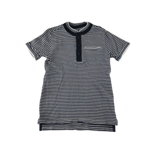 Nutmeg polo shirt 6-7 navy and white stripy round collar cotton
