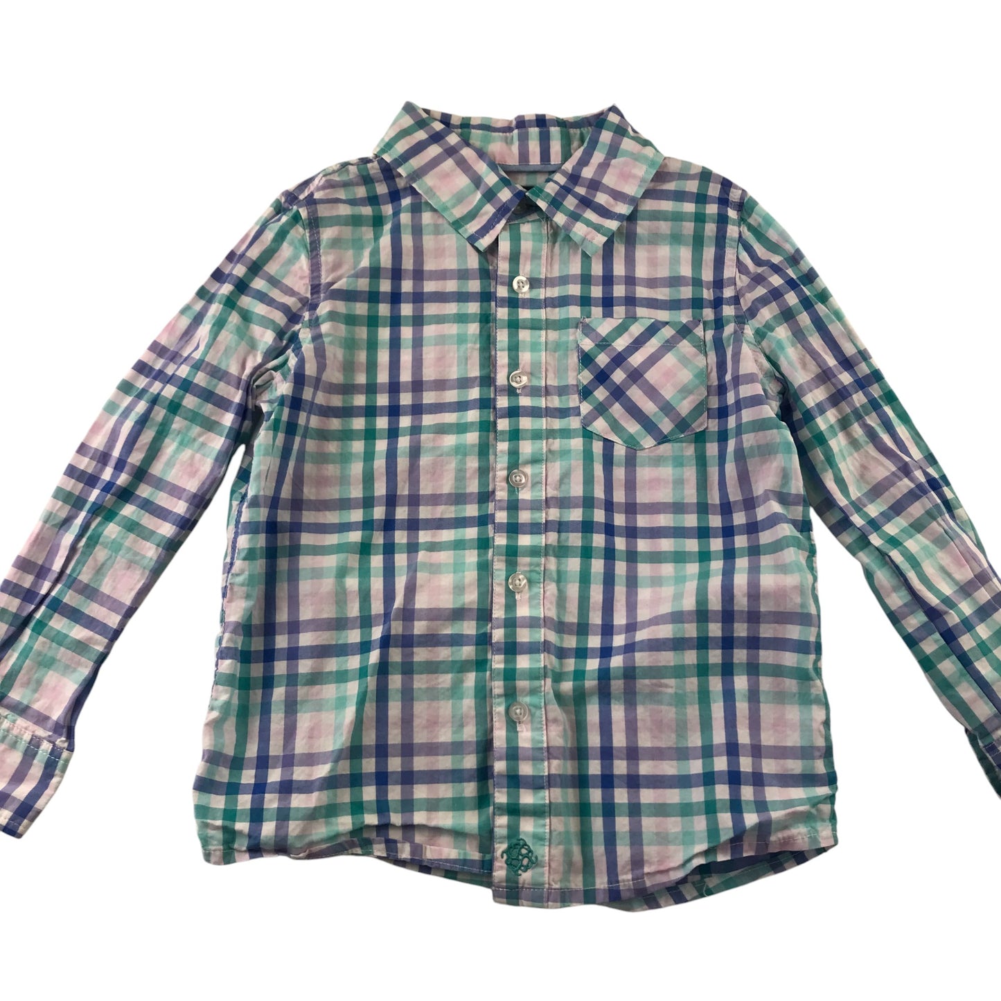 Andy & Evan Shirt 4-5 Years Blue and Green Checked Cotton