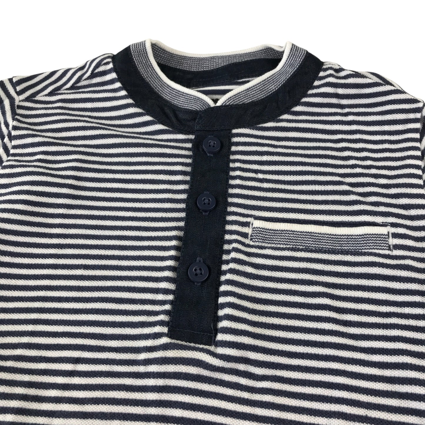 Nutmeg polo shirt 6-7 navy and white stripy round collar cotton