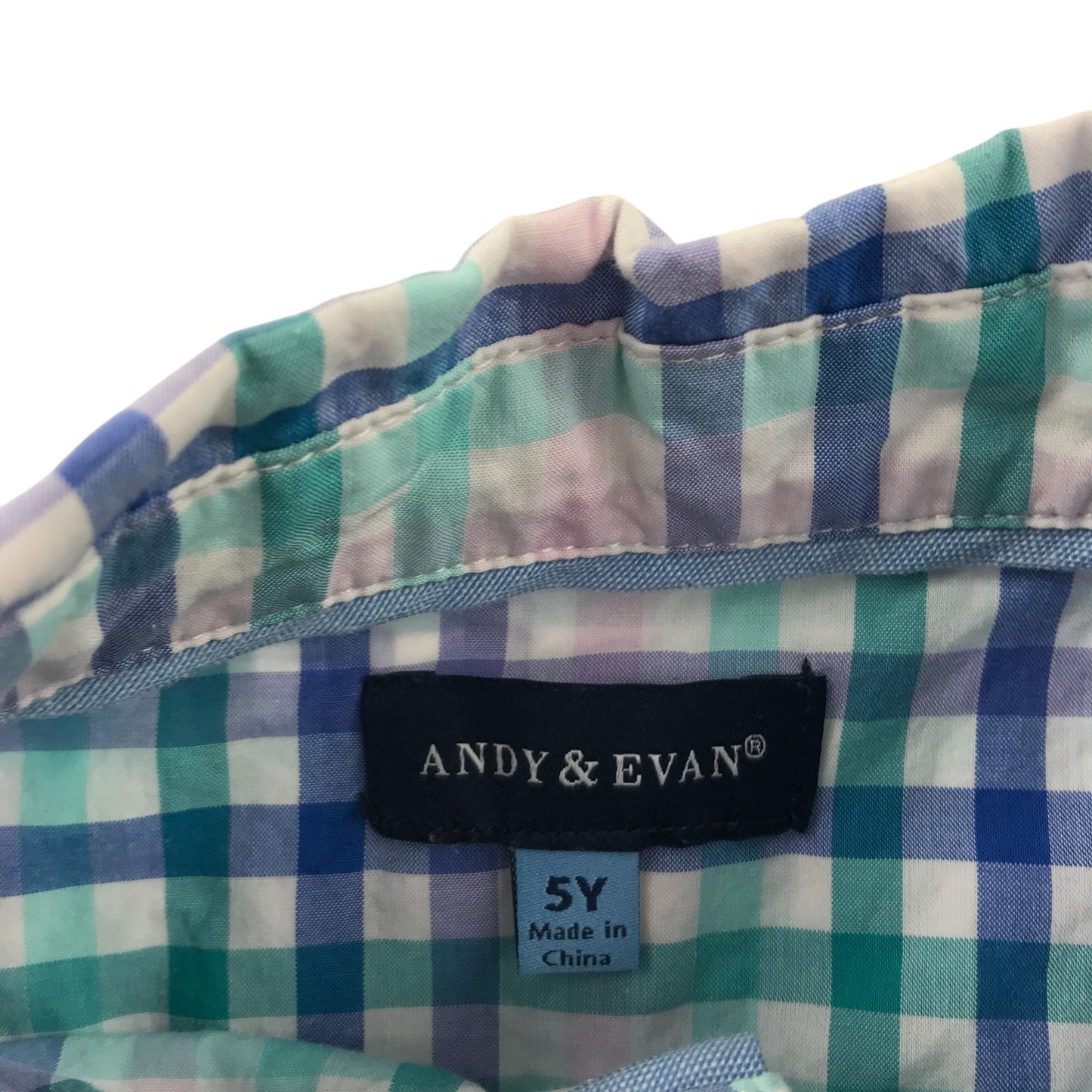 Andy & Evan Shirt 4-5 Years Blue and Green Checked Cotton