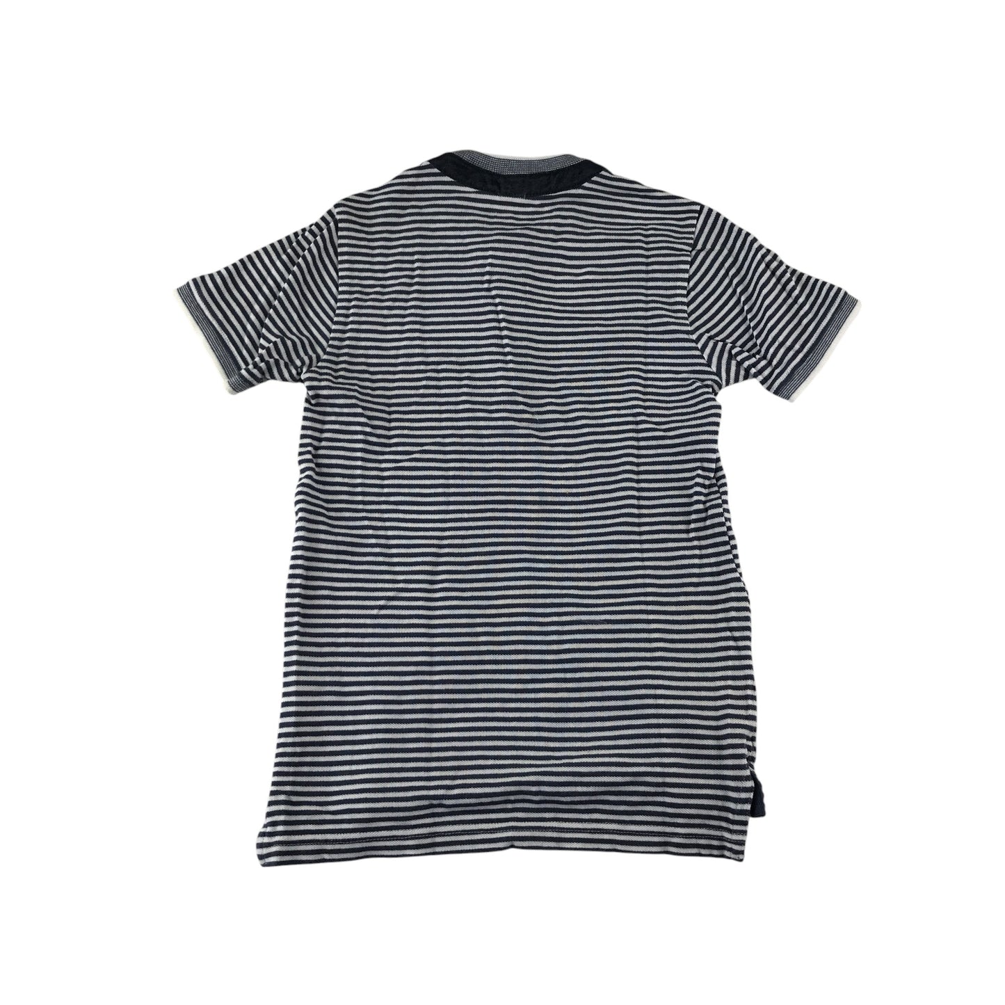 Nutmeg polo shirt 6-7 navy and white stripy round collar cotton