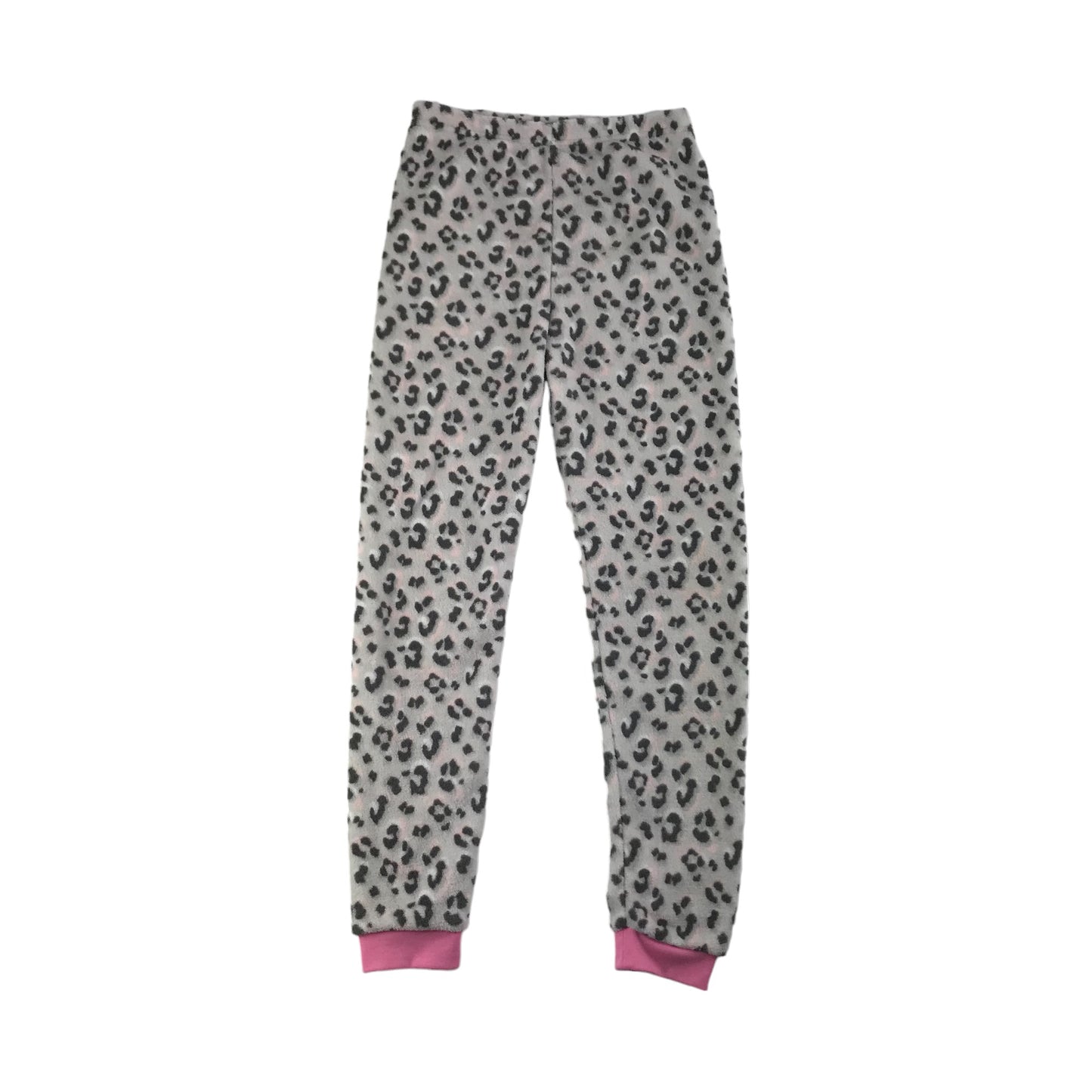 Primark Pyjama Set Age 11 Grey Leopard Print Pattern Long Sleeve Fleece