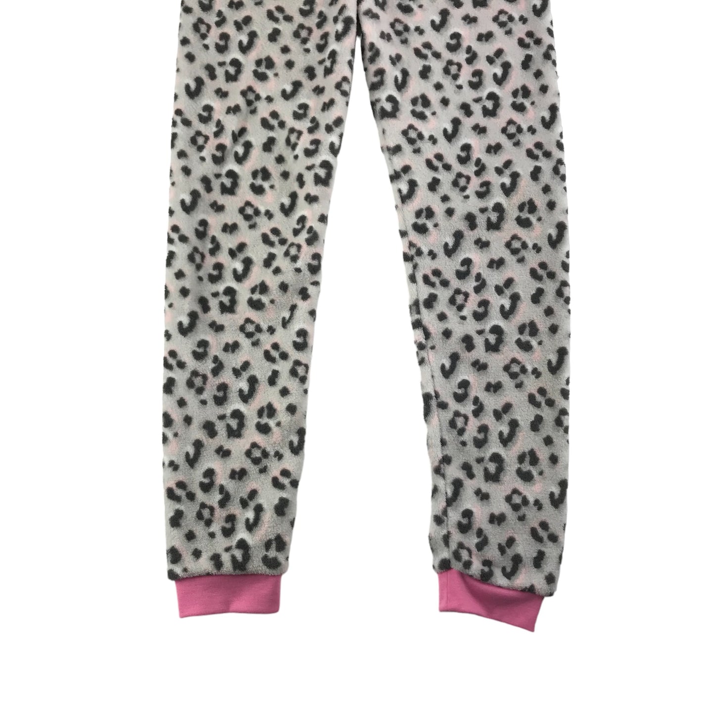 Primark Pyjama Set Age 11 Grey Leopard Print Pattern Long Sleeve Fleece