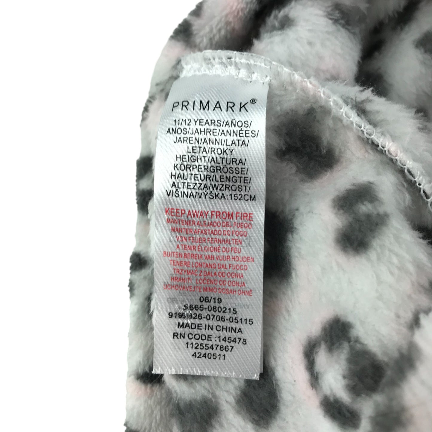 Primark Pyjama Set Age 11 Grey Leopard Print Pattern Long Sleeve Fleece