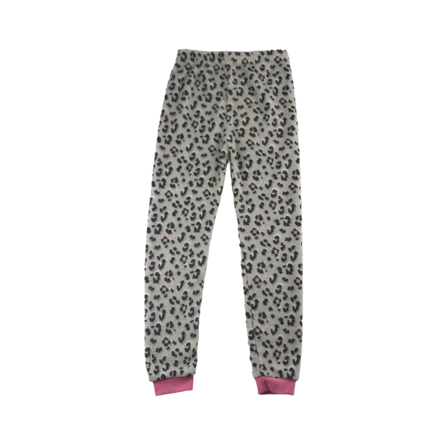 Primark Pyjama Set Age 11 Grey Leopard Print Pattern Long Sleeve Fleece