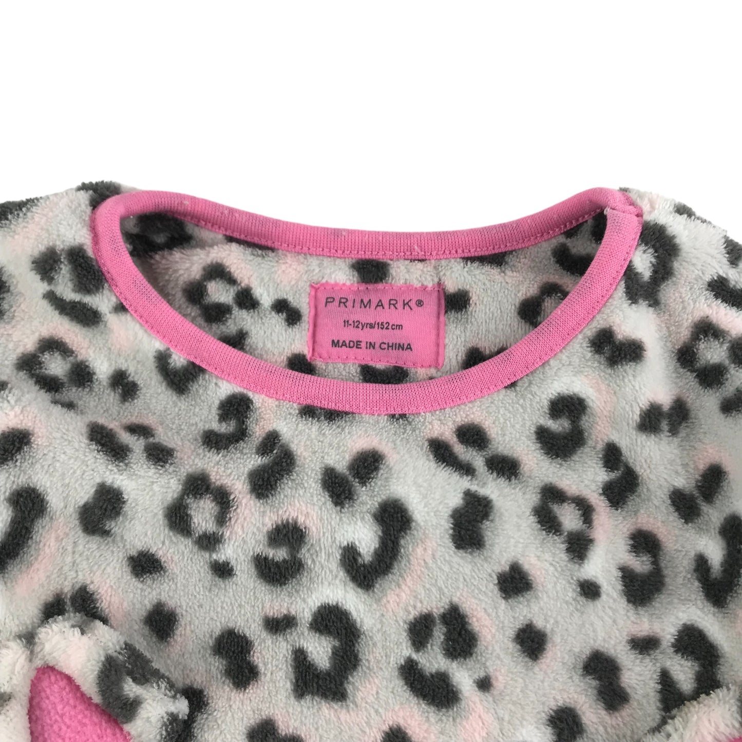 Primark Pyjama Set Age 11 Grey Leopard Print Pattern Long Sleeve Fleece