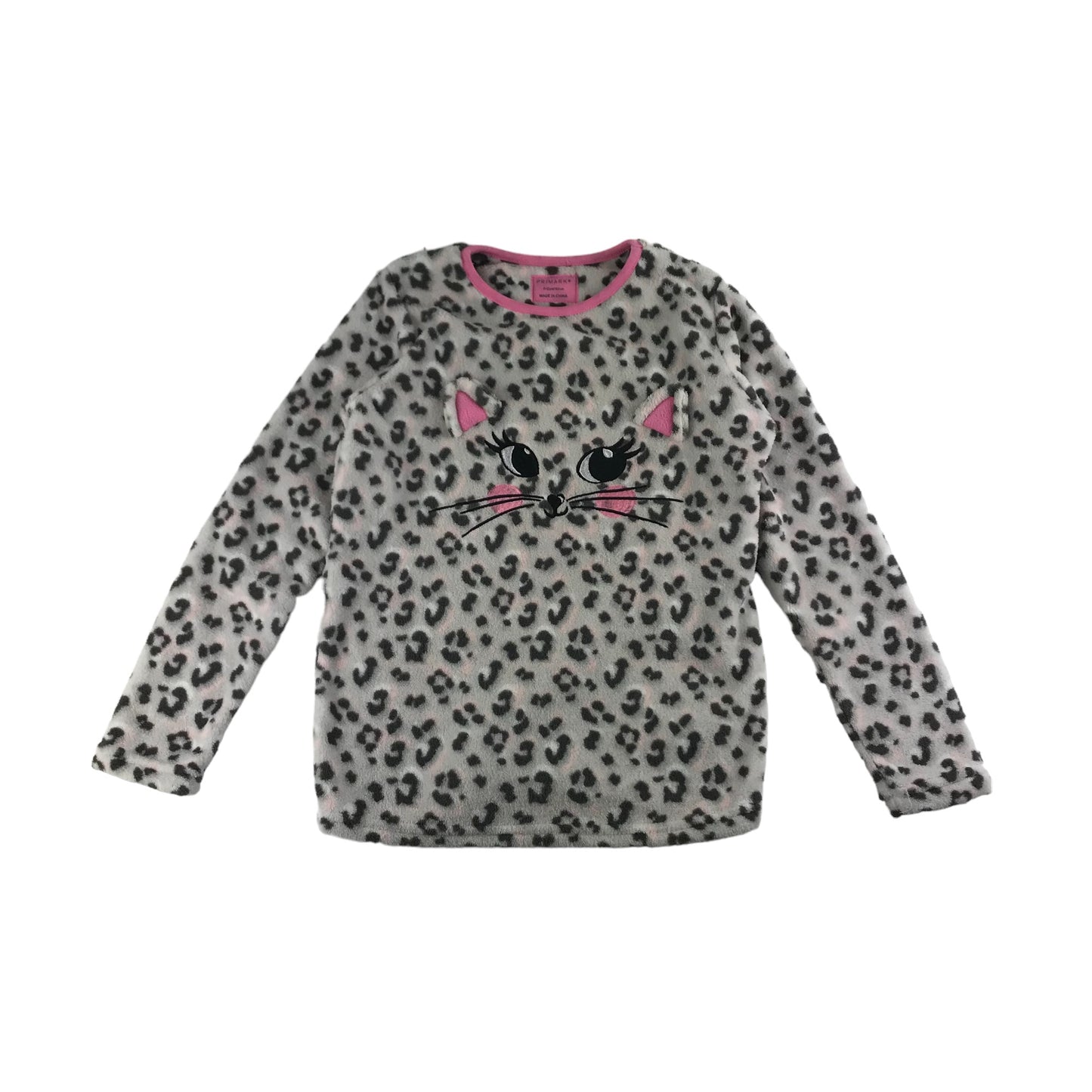 Primark Pyjama Set Age 11 Grey Leopard Print Pattern Long Sleeve Fleece